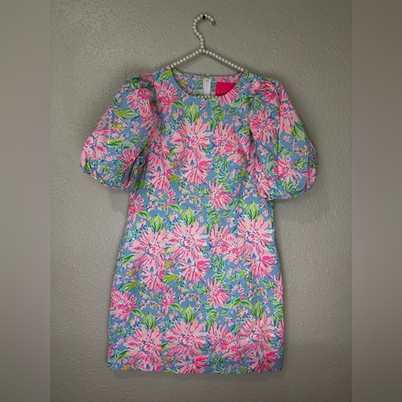 Lilly Pulitzer Roni Stretch Blue Peri Sunrise Bay Shift Dress Size 12 - Picture 2 of 10